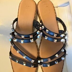 Black Studded Strappy Slide Sandals Womens 10